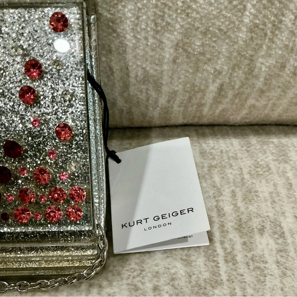 ✨💎NWT💎✨ KURT GEIGER LONDON PARTY SILVER CROSSBODY W/RAINBOW CRYSTALS - Picture 3 of 12
